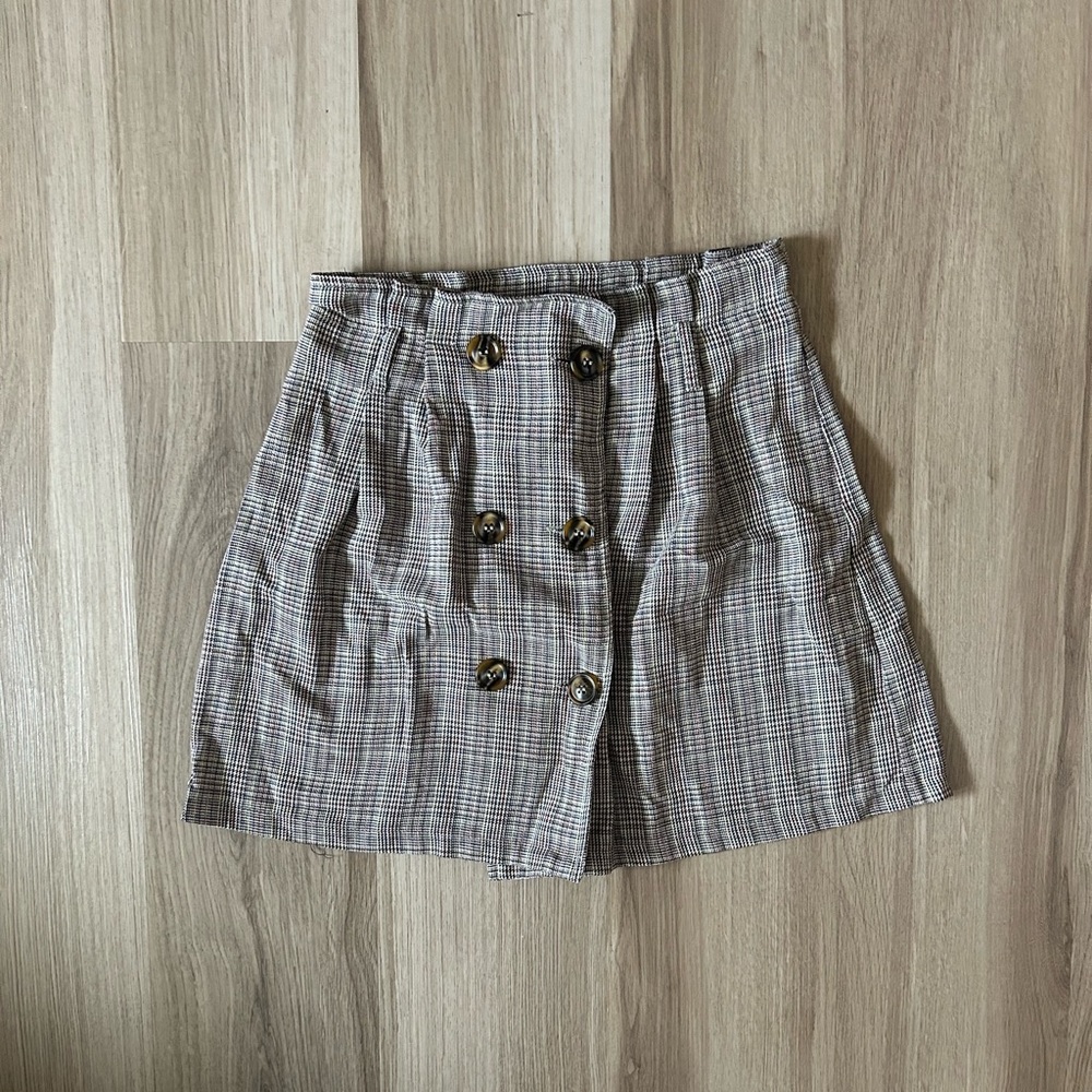 high rise plaid button-up skirt